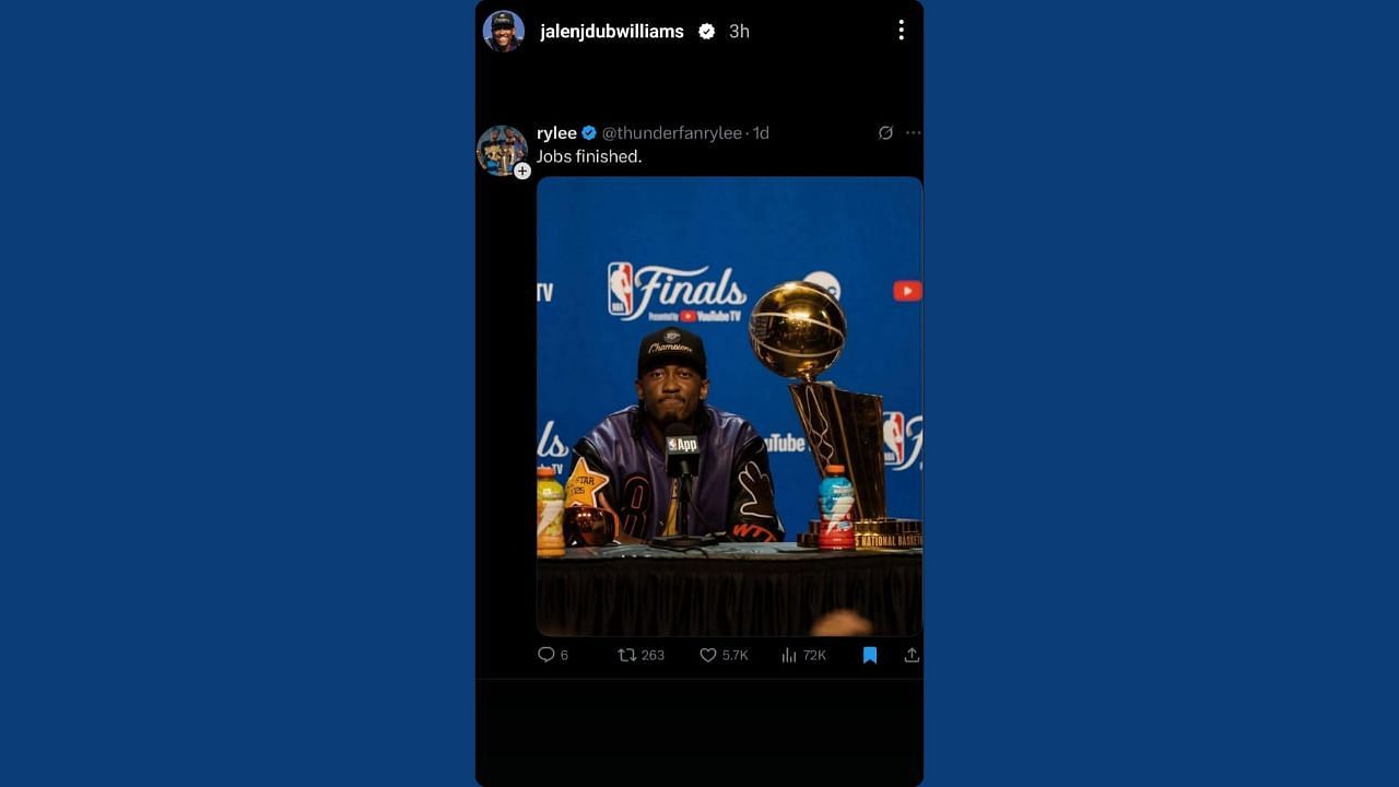 J-Dub proved his doubters wrong on his IG story. (Credits: @jalenjdubwilliams/Instagram)